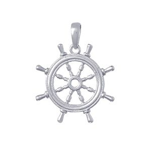 925 Sterling Silver Nautical Themed 3-D Ships Wheel Necklace Charm Pendant